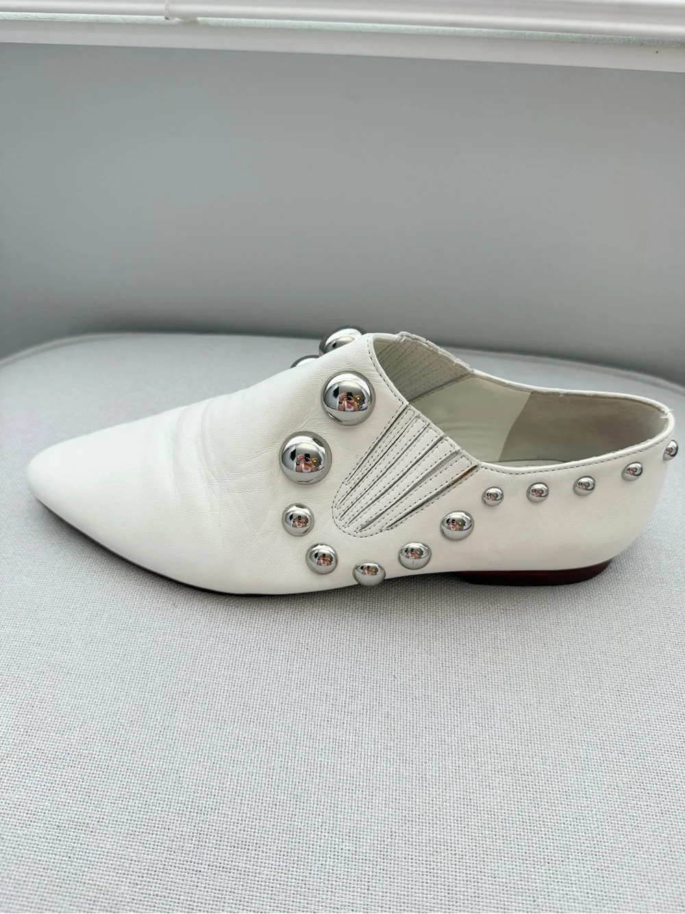 Rare! Tory Burch Loafer White Blythe Studded Metal Slip‎ On Women Size 6.5 M